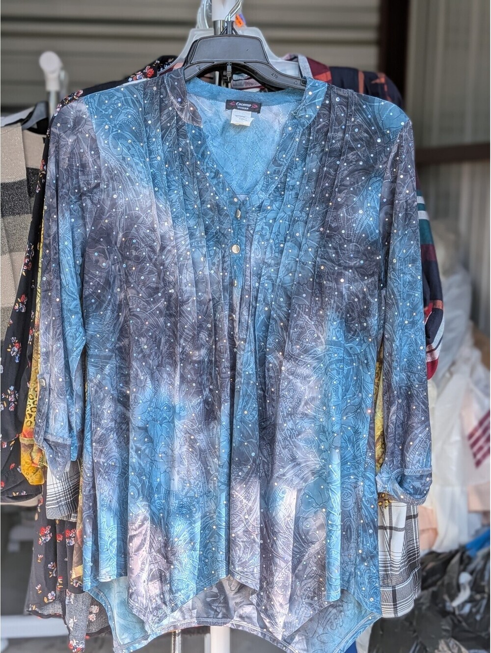 Cocomo blue abstract print blouse